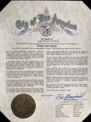 Los Angeles City Council Honors Eddie Van Halen | Van Halen News Desk